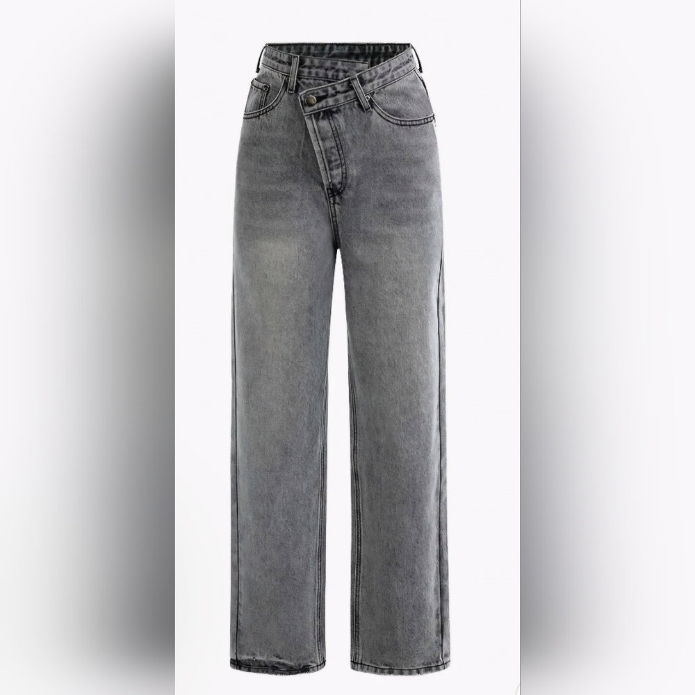 Asymmetric High Waist Jeans Straight Legs